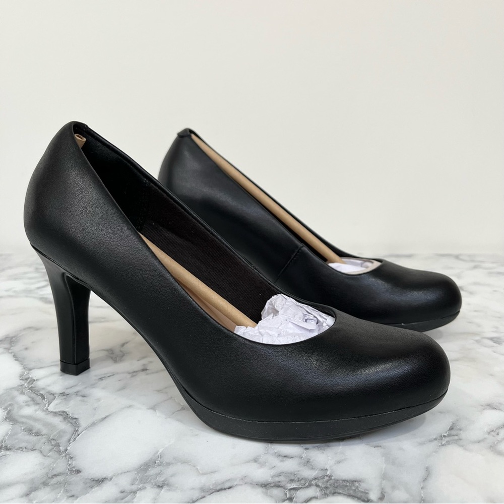 Clarks Women's Adriel Viola Dress Pumps Heels Black Leather Comfortable 6.5